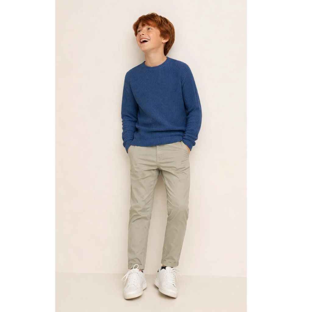 Beige Boys Straight-Fit Cotton Chinos (A-3926)