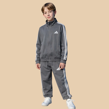 Silver Grey Boys Double Stripes Dry Fit Track Suit (A-3911)