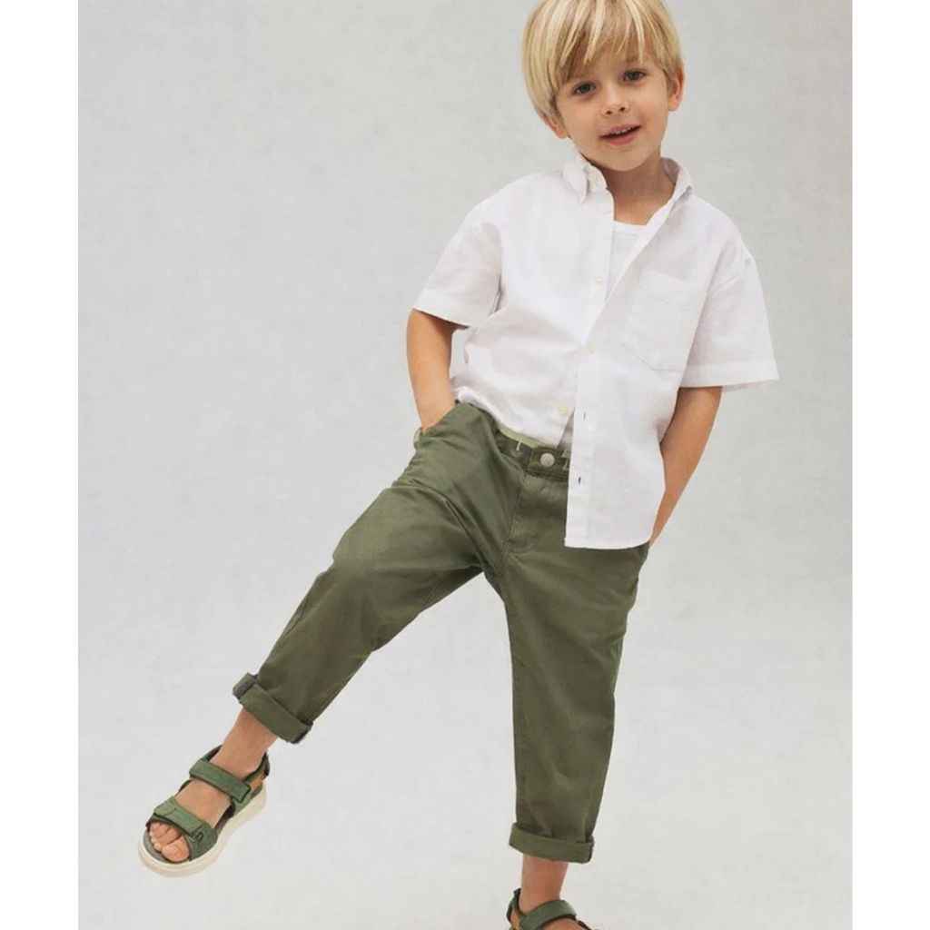 Olive Green Boys Straight-Fit Cotton Chinos (A-3924)