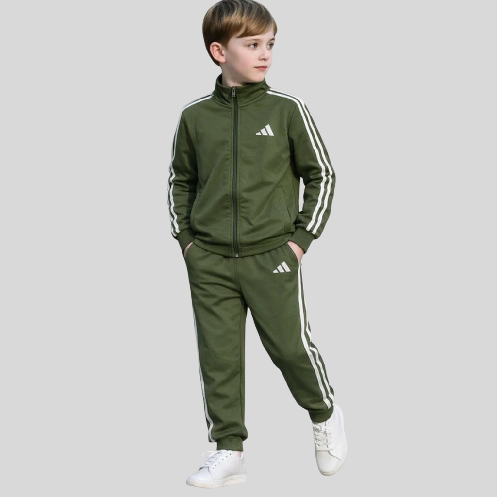 Light Green Boys & Girls Double Stripes Dry Fit Tracksuit (A-3914)