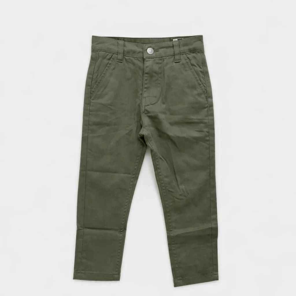 Olive Green Boys Straight-Fit Cotton Chinos (A-3924)