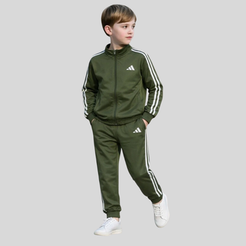 Light Green Boys & Girls Double Stripes Dry Fit Tracksuit (A-3914)