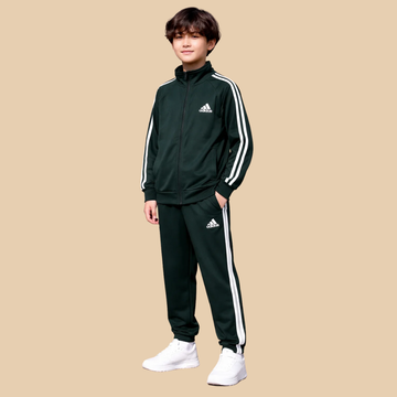 Dark Green Boys & Girls Double Strips Dry Fit Track Suit (A-3912)