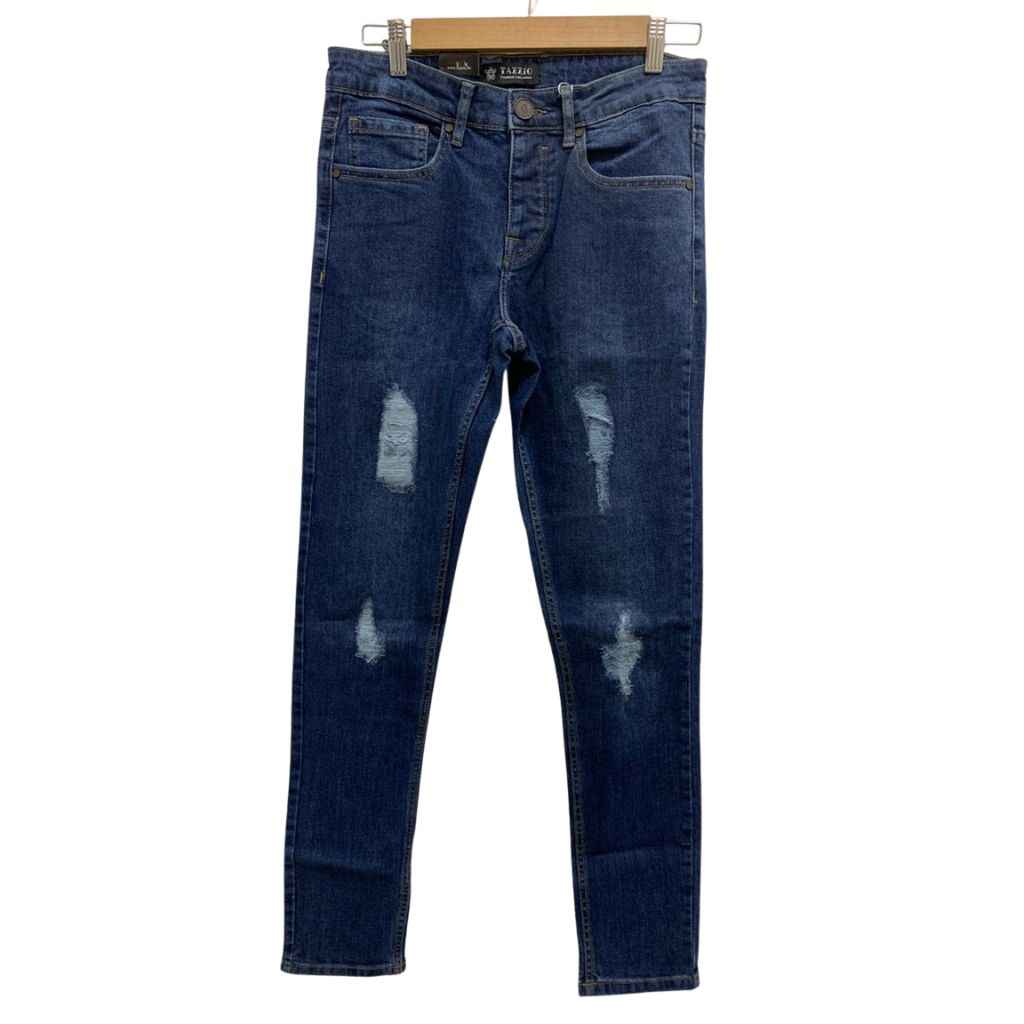 Mens Slim Fit Damaged Style Denim Jeans (A-3982)