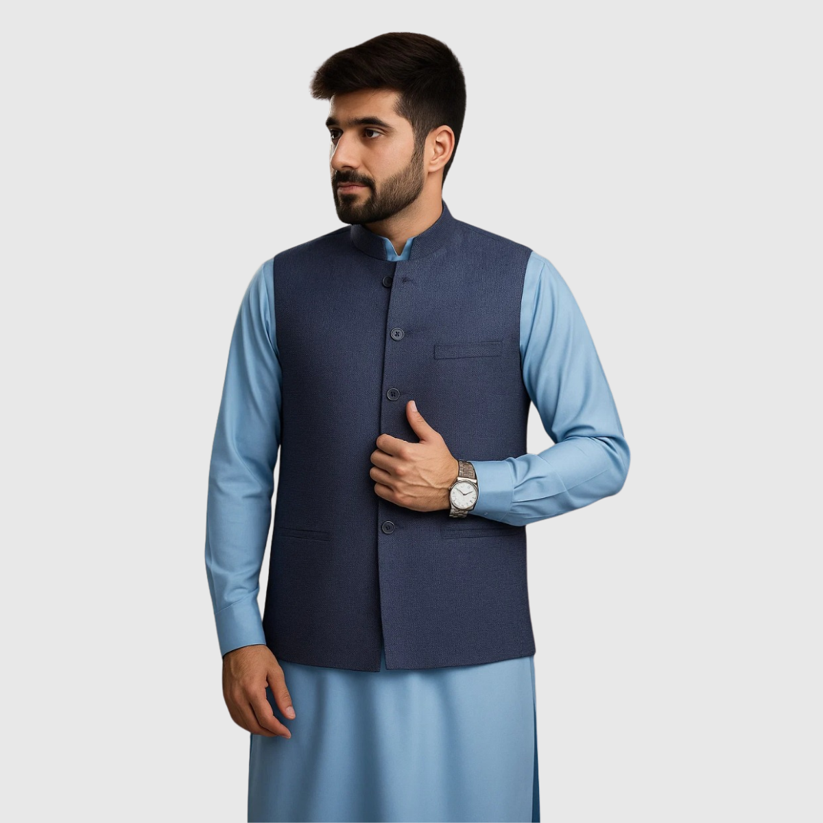 BLUE SELF WAISCOAT (A-2349)
