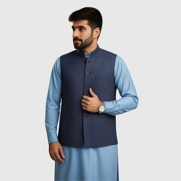 BLUE SELF WAISCOAT (A-2349)