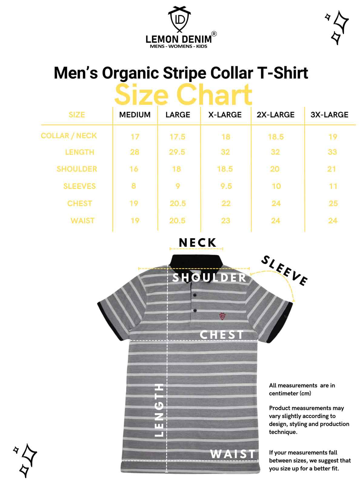 MENS ORGANIC STRIPED COLAR TSHIRT - LEMON DENIM