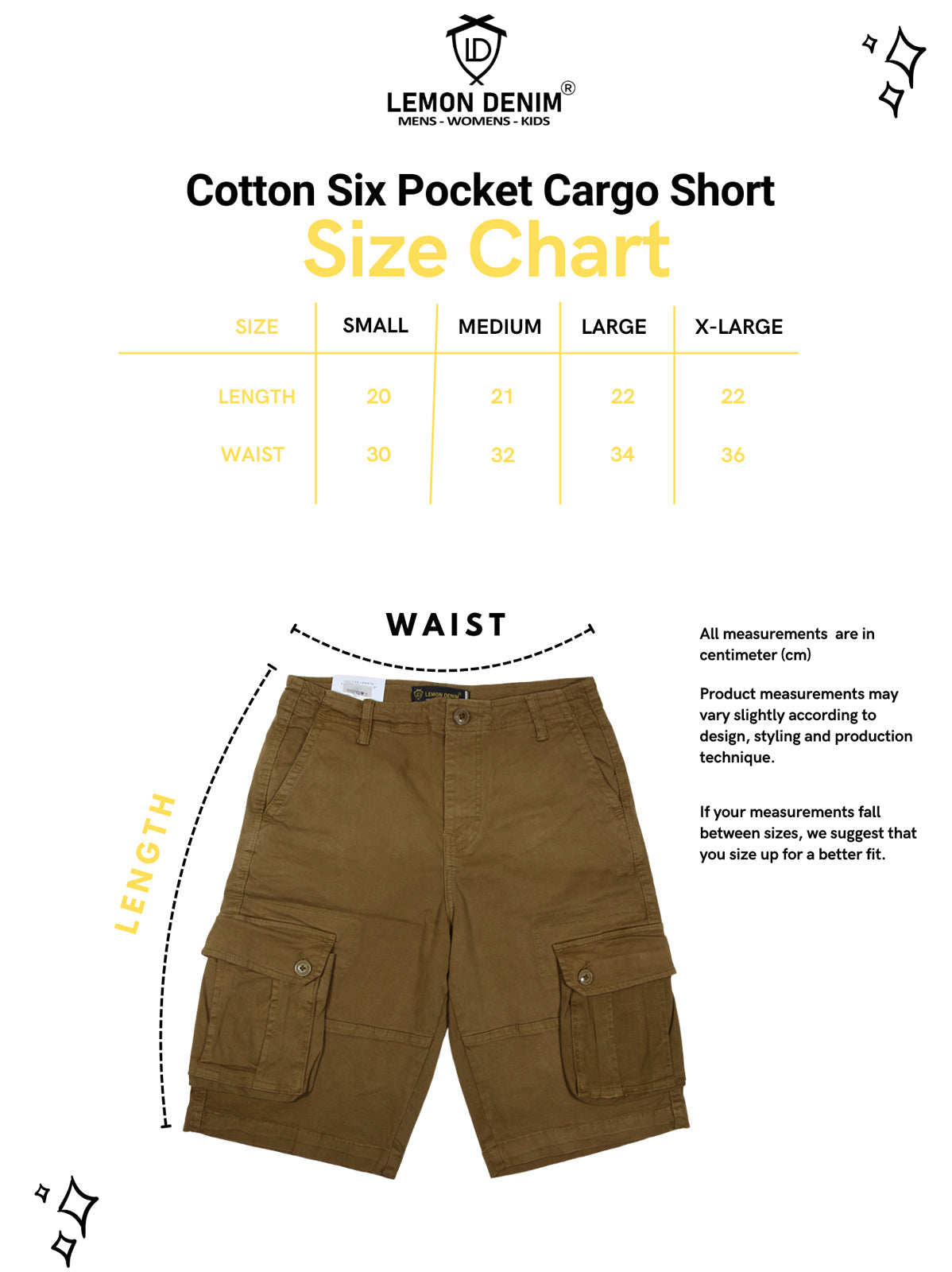 Cotton Six Pocket Cargo Short (A-2880) LEMON DENIM