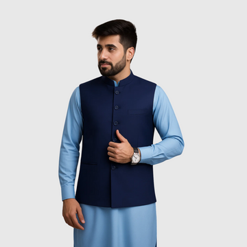 BLUE PLAIN WAISCOAT (A-2375)