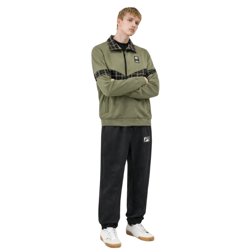 Olive Green & Black Contrast Double Fleece Activewear Track Suit (A-4021)