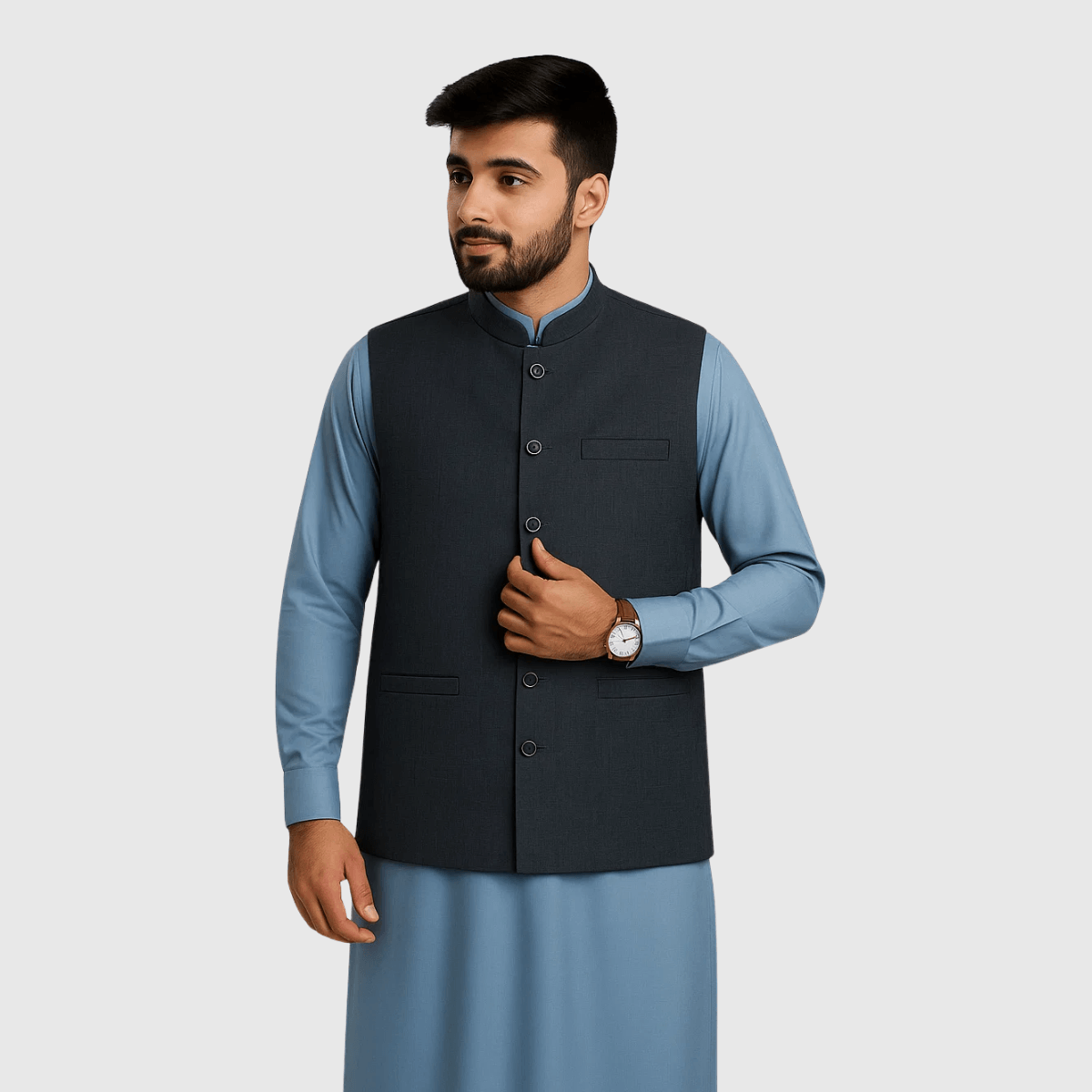 GREY SELF WAISCOAT (A-2356)