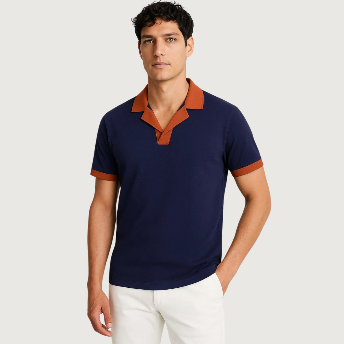 Men's Contrast Collar Polo - Jersey Collar Fashion Polo A-3399