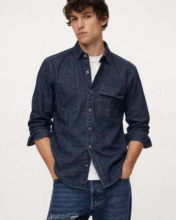 Dark Blue Double Pocket Denim Shirt (A-3905)