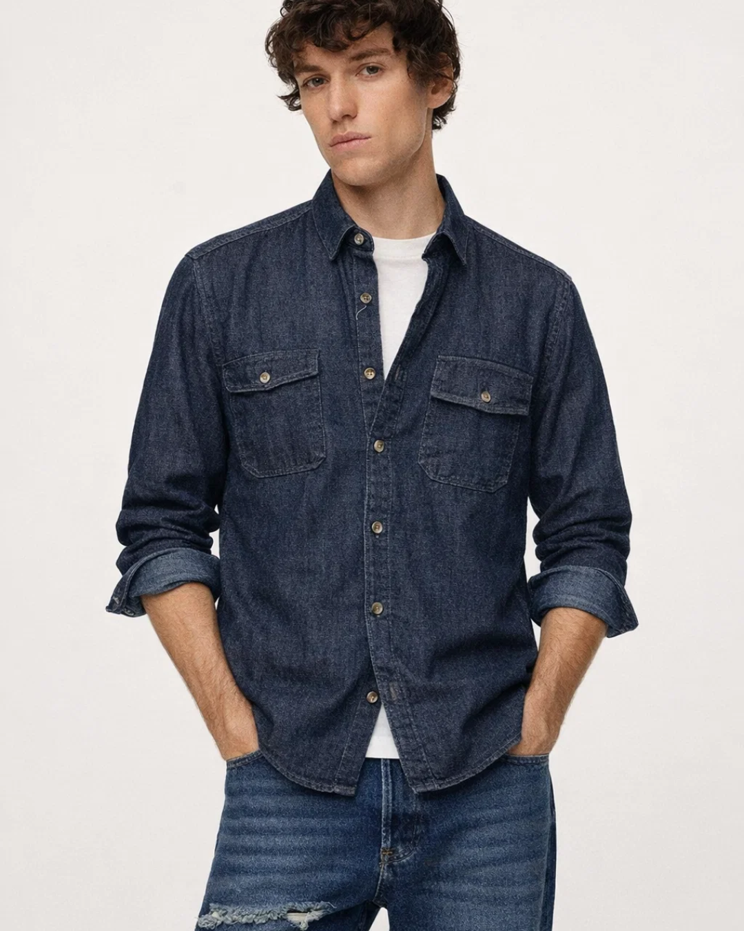 Dark Blue Double Pocket Denim Shirt (A-3905)