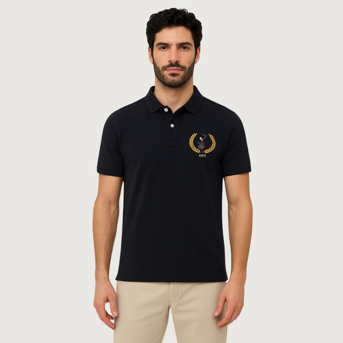 Mens Embroidered Contrast Polo (A-3460) - LEMON DENIM
