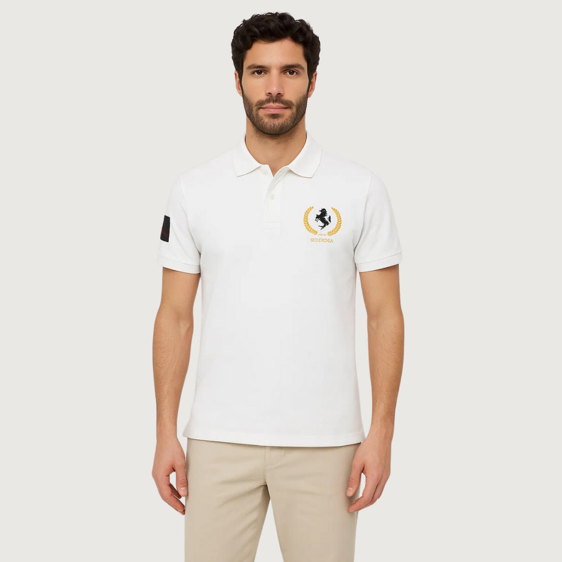 Mens Embroidered Contrast Polo (A-3460) - LEMON DENIM
