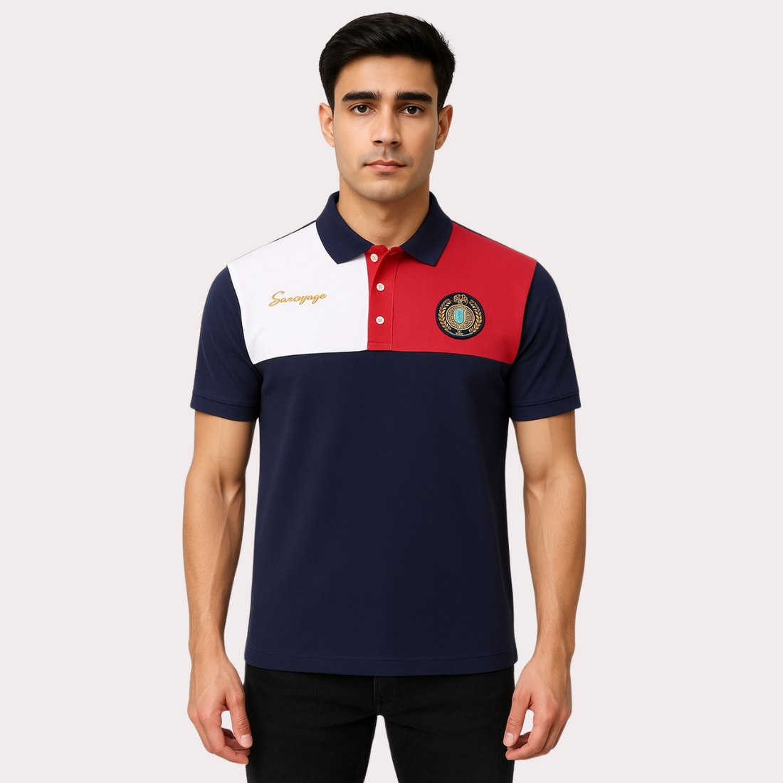 Mens Embroidered Polo Shirt A-3459 with Contrast Design - Stylish Men's Embroidered Polo Shirt