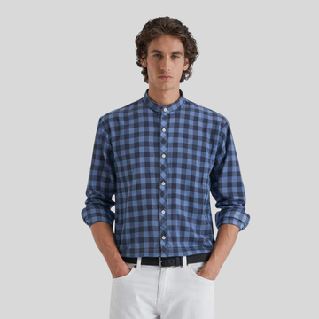 Light Sky Blue Mens Checkered Casual Shirt (A-3840)