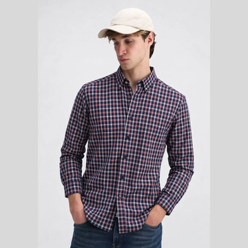 Micro Checkered Mens Down Collar Casual Shirt (A-3841)