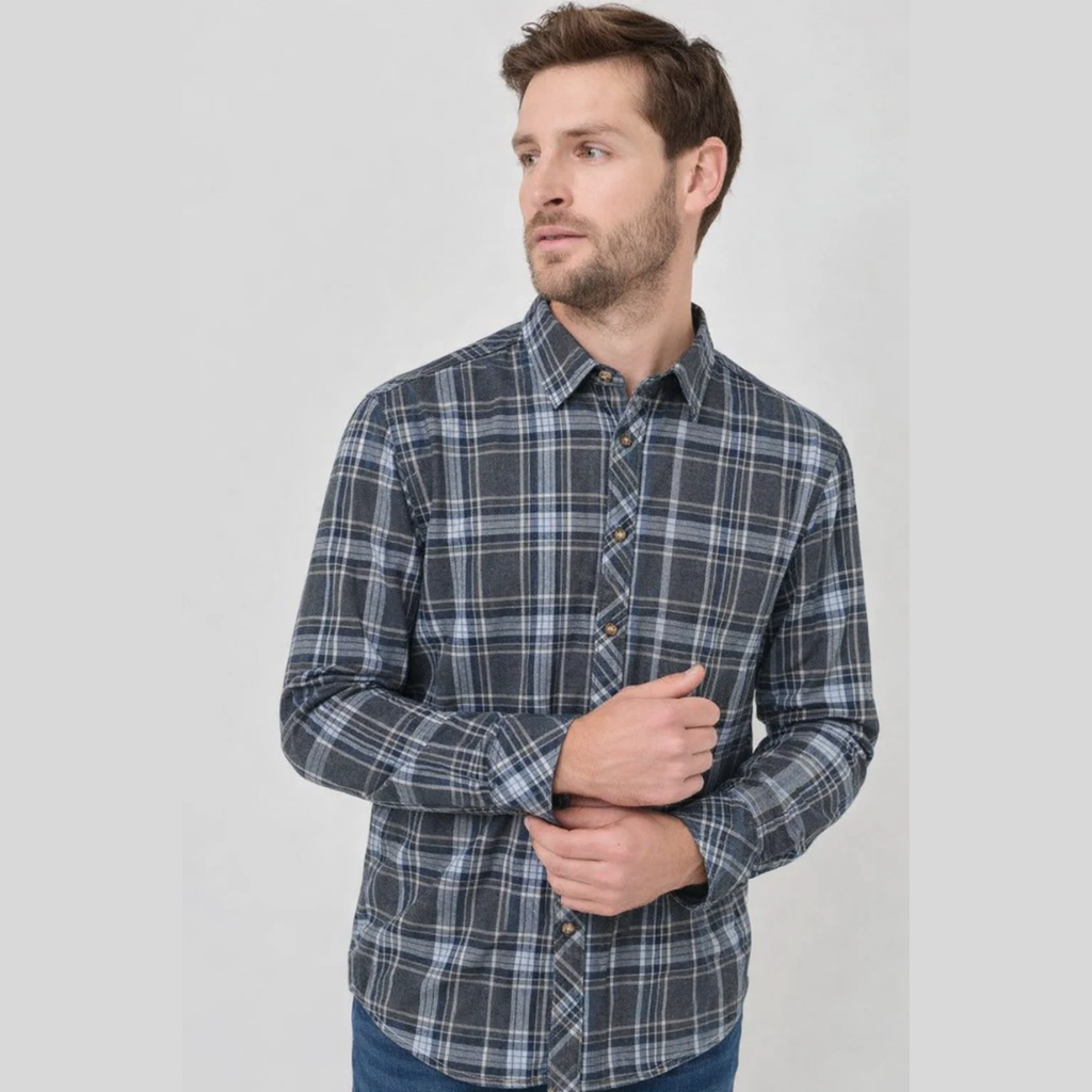 Mens Casual Flannel Fabric Checkered Shirt (A-3842)