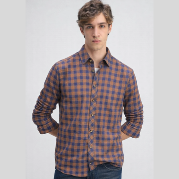 Light Orange Cotton Fabric Checkered Shirt (A-3840)