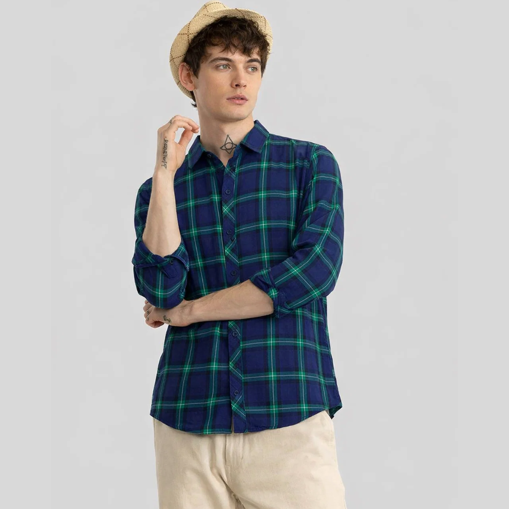 Blue & Green Checkered Casual Shirt (A-3943)