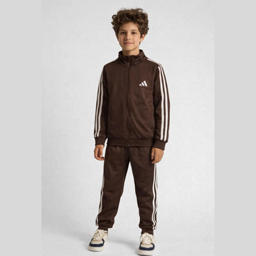 Dark Brown Boys & Girls Double Stripes Dry Fit Track Suit (A-3913)