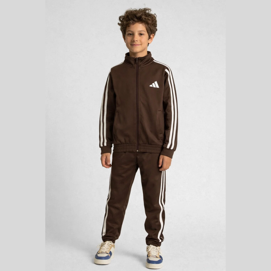 Dark Brown Boys & Girls Double Stripes Dry Fit Track Suit (A-3913)