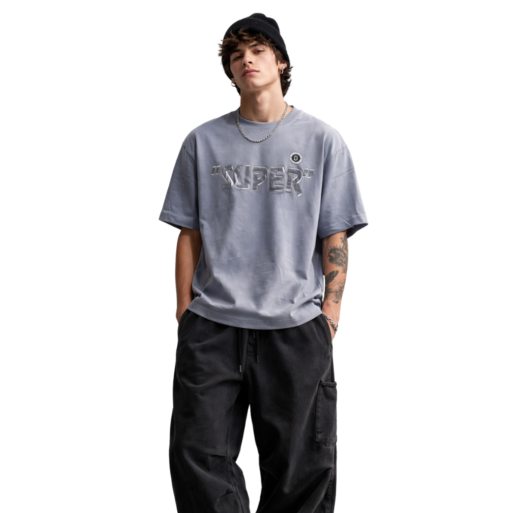 Light Sky Blue Down Shoulder Printed T-Shirt (A-4162)