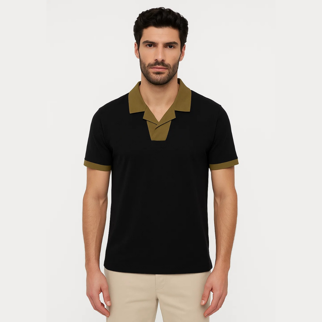 Mens Jarsey Collar Contrast Fashion polo A-3399) - LEMON DENIM