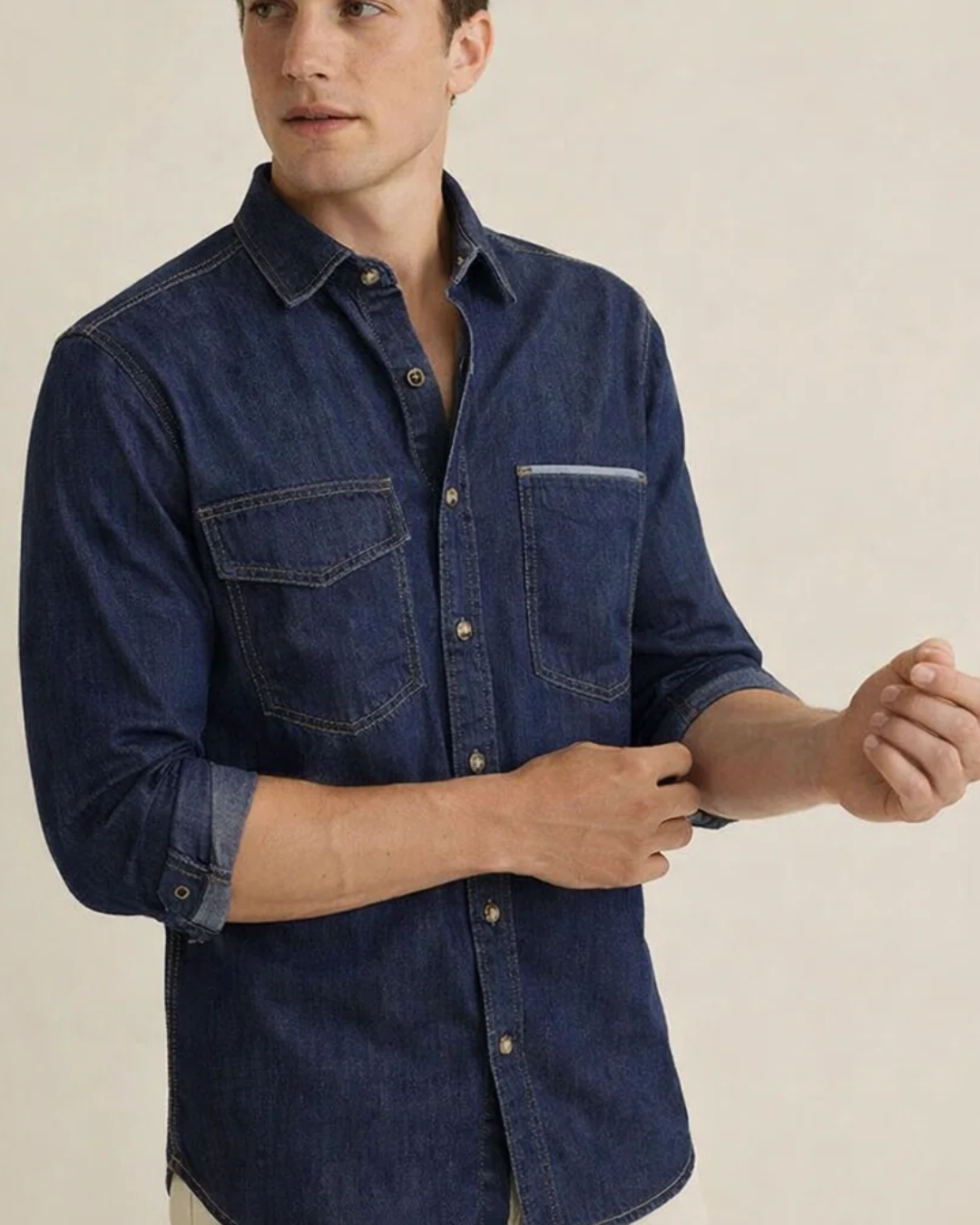 Navy Blue Double Pocket Denim Shirt (A-3904)