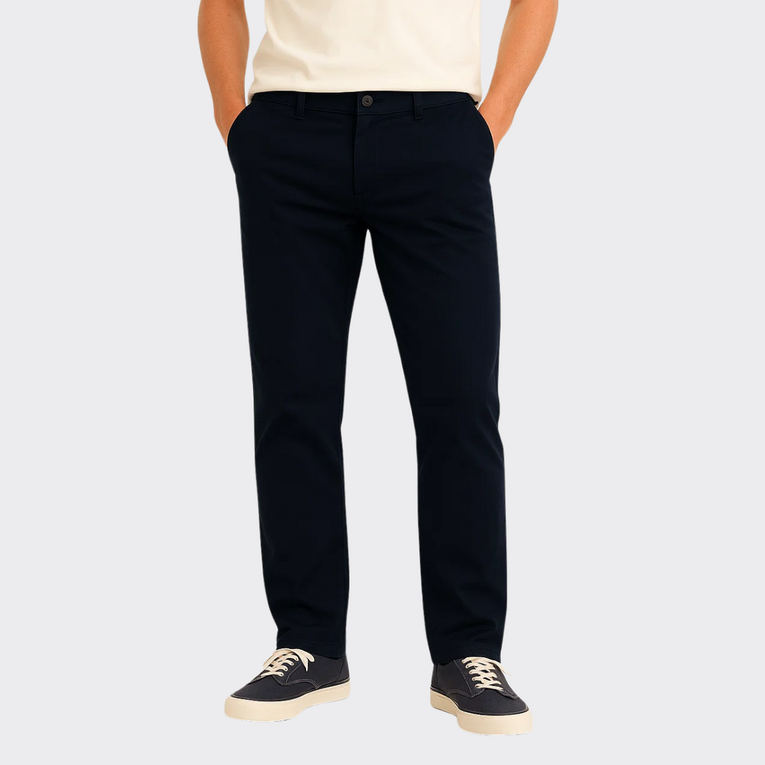 Black Cotton Chinos - Solid Colour Cotton Chino A-3449 - LEMON DENIM