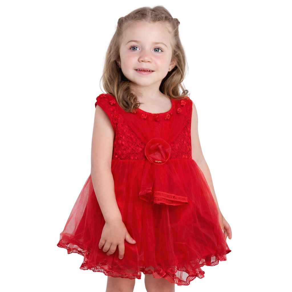 Red Girls Floral Frock (A-3178)