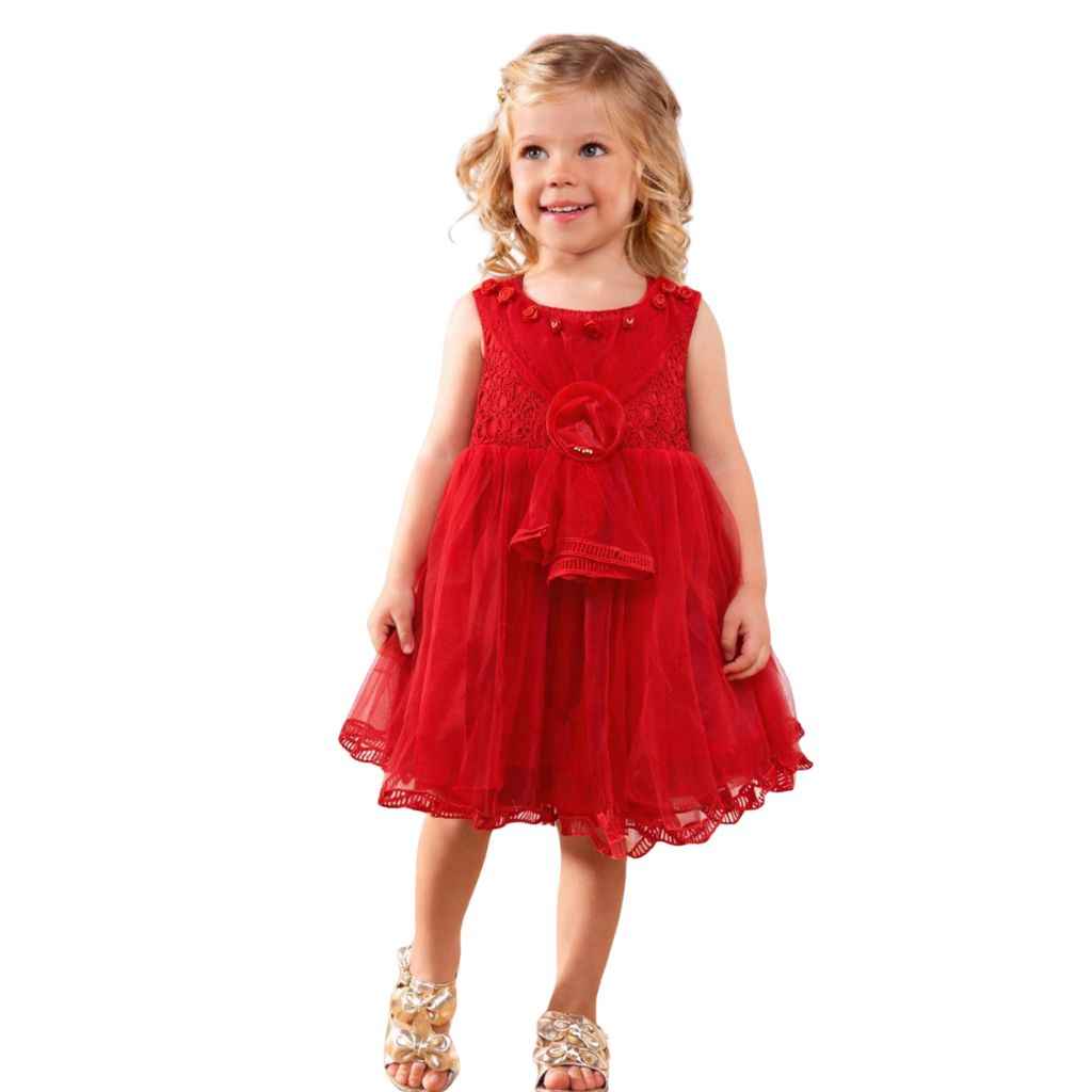 Red Girls Floral Frock (A-3178)