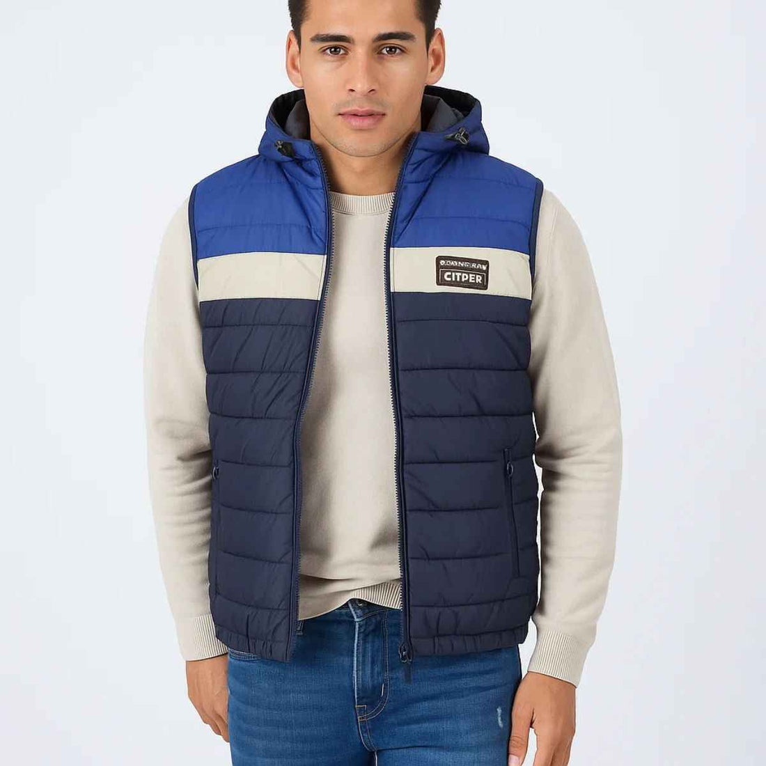 Sleeveless 3 Color Combo Puffer Jacket (A-8206)