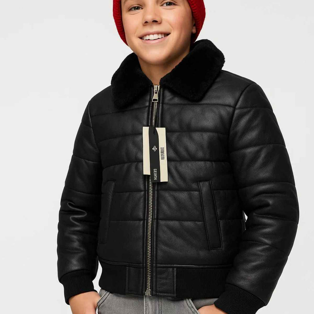 Black Synthetic Leather Fur Jacket (A-2762)