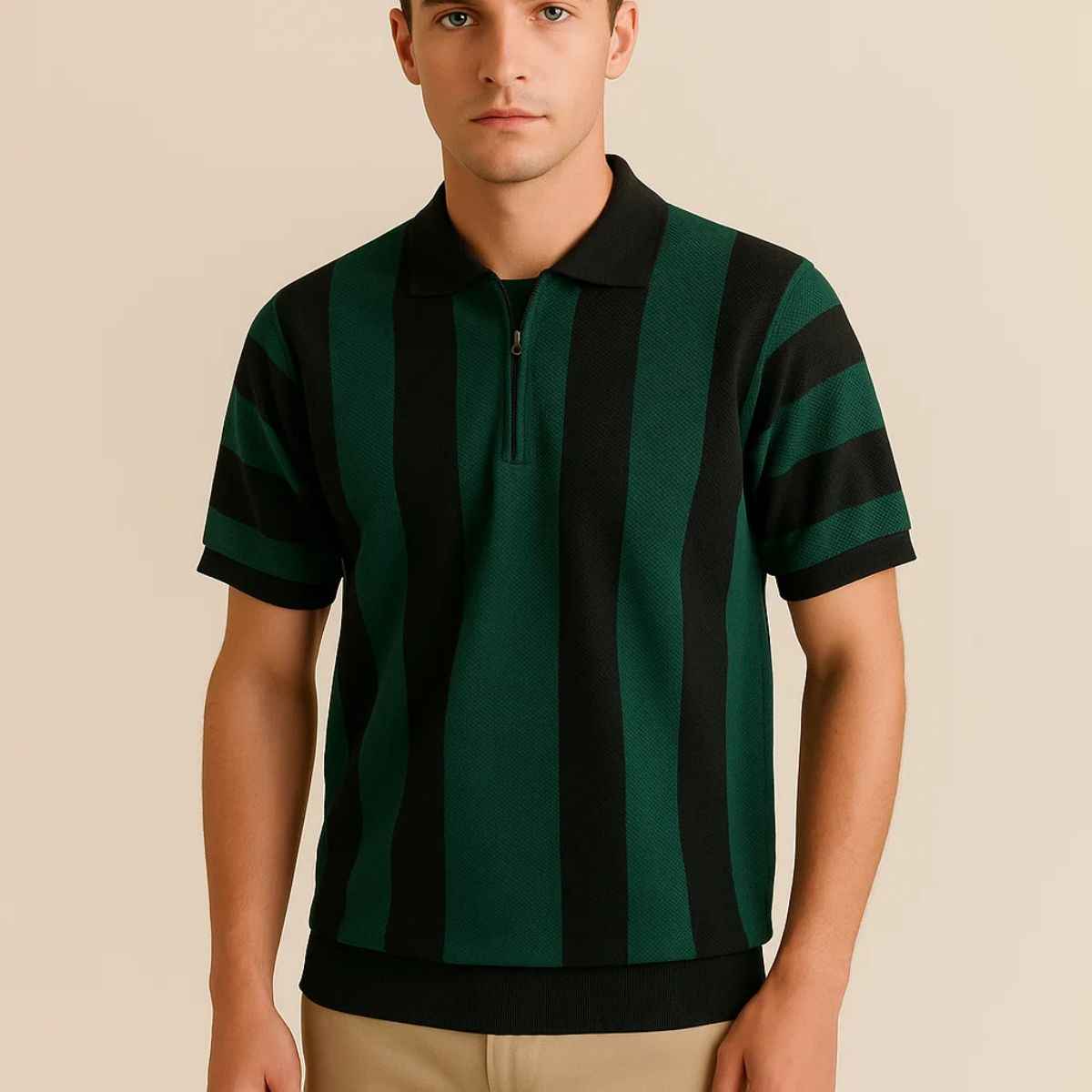 Mens Black & Green Contrast Old Money Polo (A-3678)