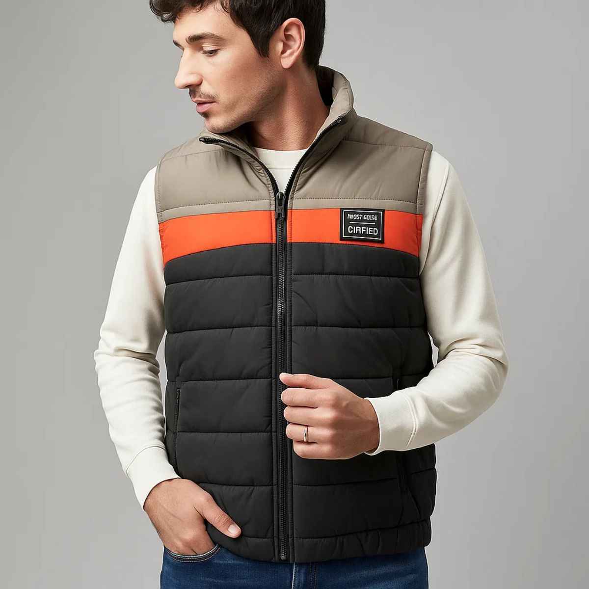 Sleeveless Multi color Combo Puffer Jacket (A-2098)