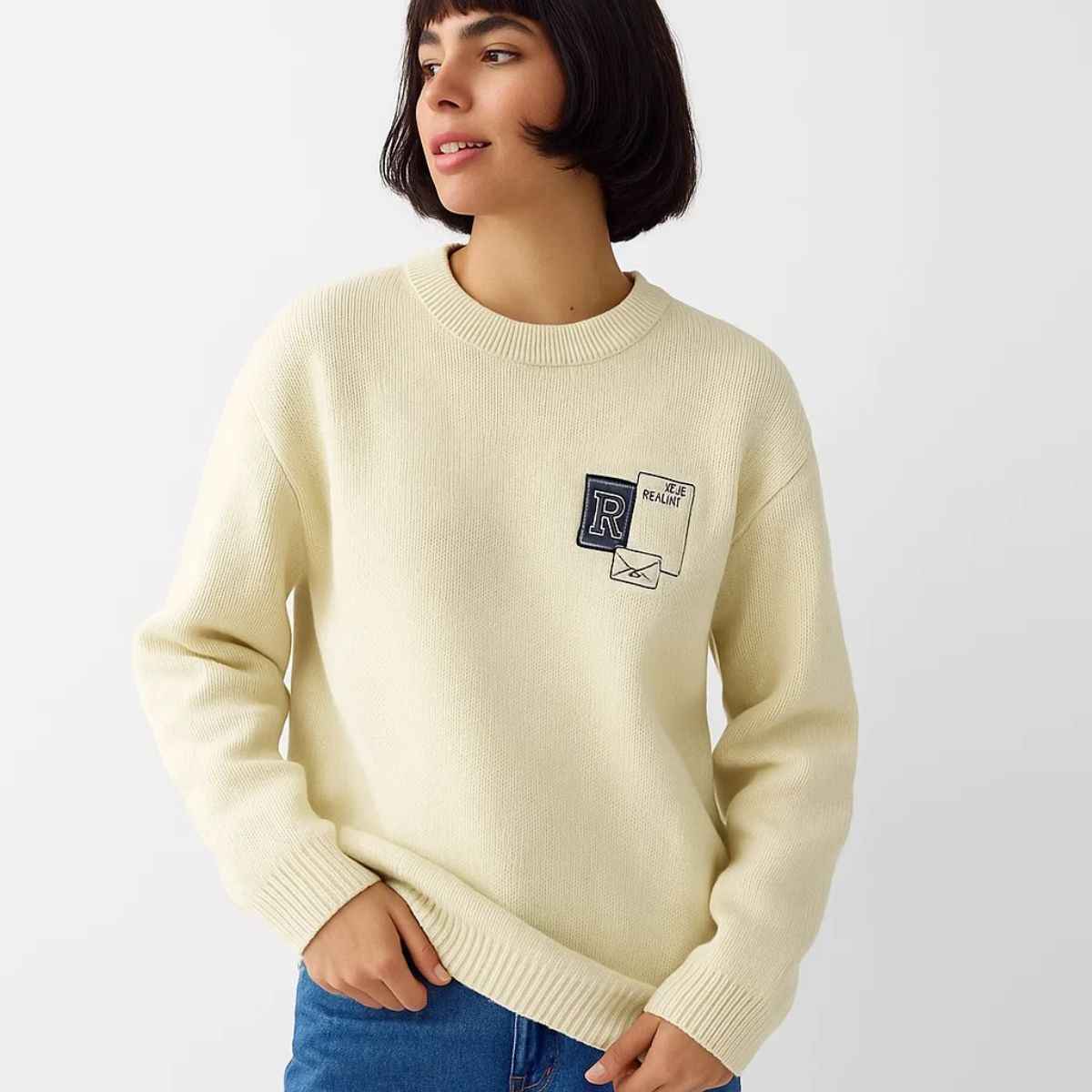 Women's Oversize Round Neck Fone Color Sweat shirt (A-2548)