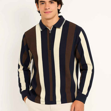 Mens Full Sleeve Contrast Lining Old Money Polo (A-3679)