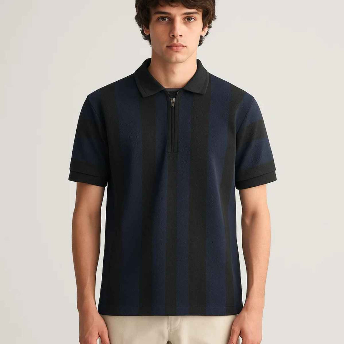Mens Blue & Black Contrast Old Money Polo(A-3678)