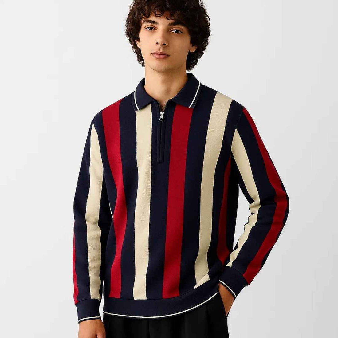 Mens Contrast Color Old Money Full Sleeves Polo (A-3679)