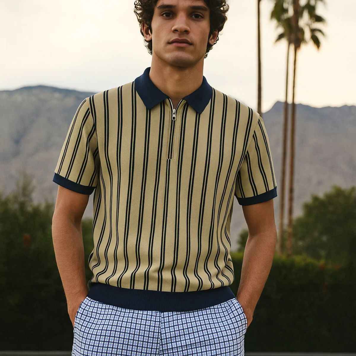 Beige Color Mens Color Old Money Polo (A-3675)