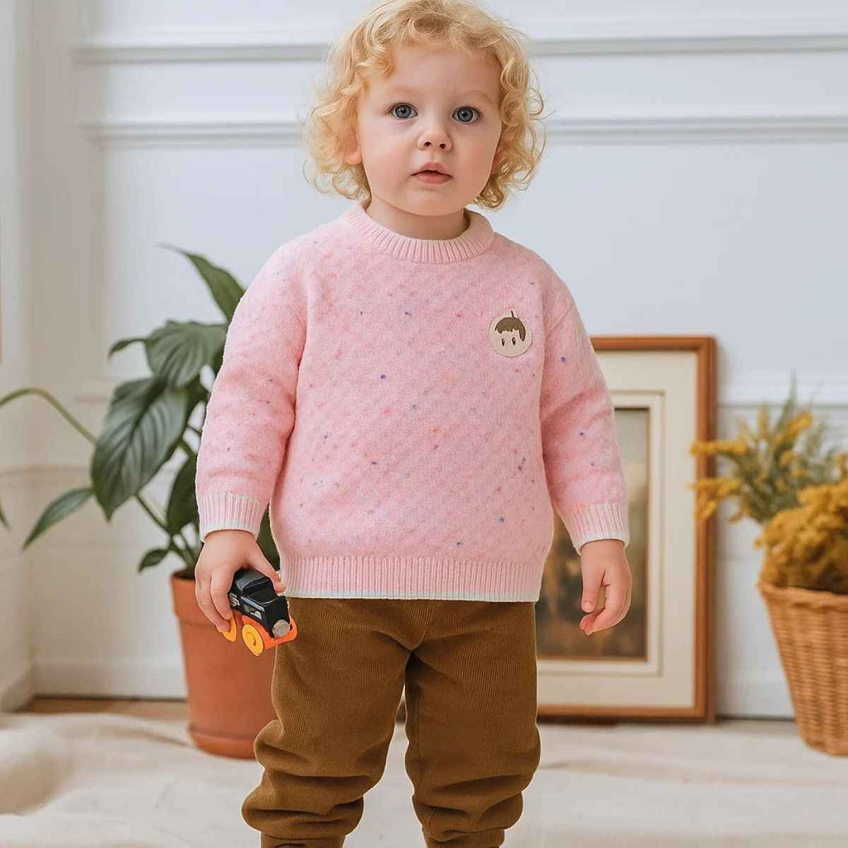 Knitted Girls Round Neck Sweater (A-3706)