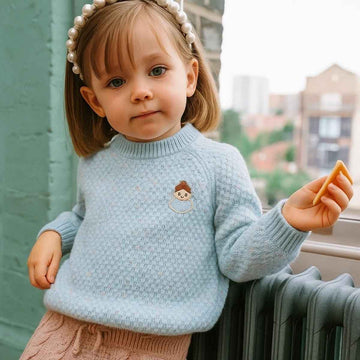 Girls Round Neck Lite Sky Blue Sweater (A-3706)