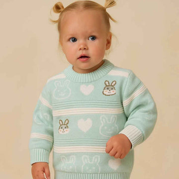Girls Lite Green Round Neck Sweater (A-3714)