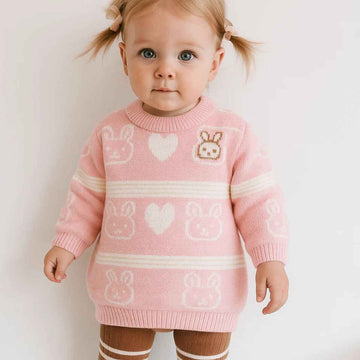 Lite Pink Girls Round Neck Sweater (A-3714)