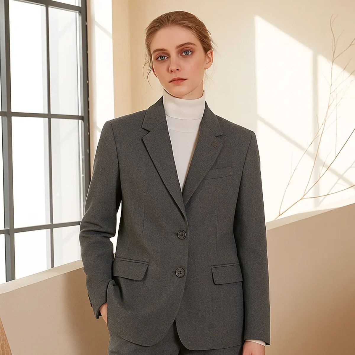 Grey Woolen Women Casual Winter Coat (A-1120)