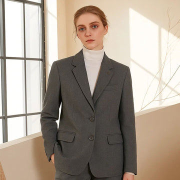 Grey Woolen Women Casual Winter Coat (A-1120)