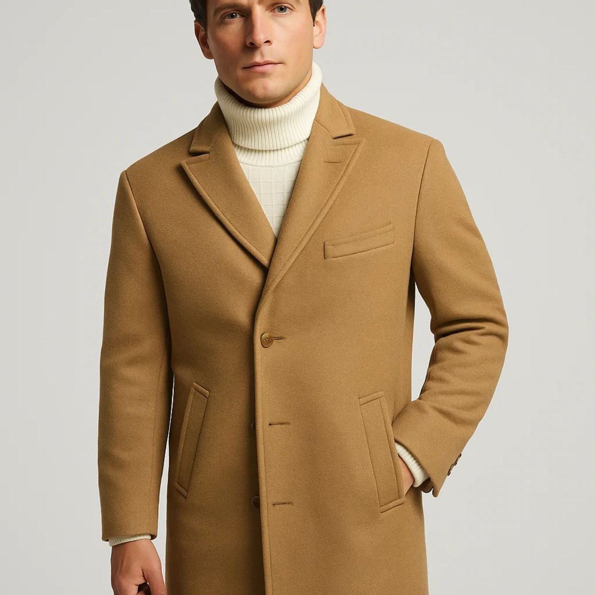 Mens Beige Color Long Coat (A-1251)